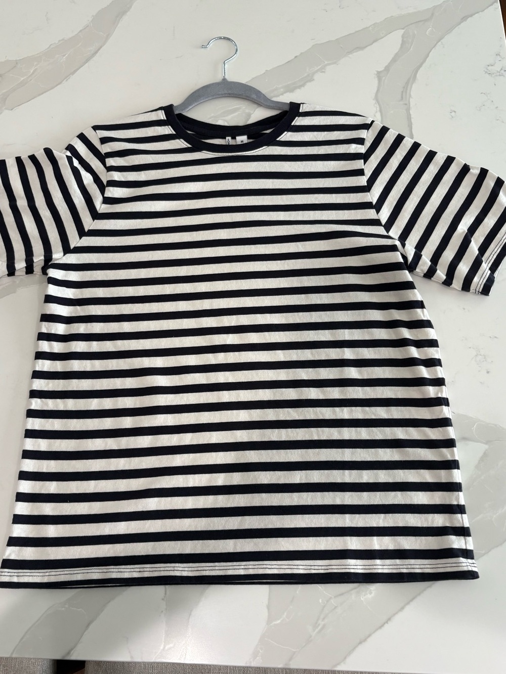 Nordstrom Black and White Striped Short Sleeve Tee M Pima Cotton